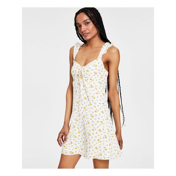 BAR III Womens White Tie Lined Sleeveless V Neck Short Fit + Flare Dress S - Picture 3 of 4